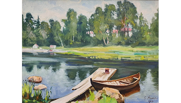 Grigor Auer, Veneranta, Valkealan Jokela, 1960, öljymaalaus kankaalle.