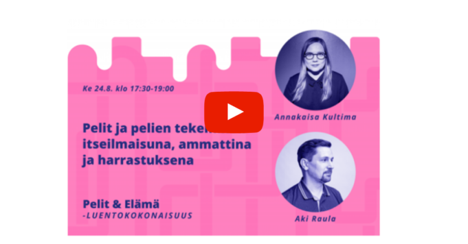 Pinkillä pohjalla Pelit ja elämä 4. luennon luennoitsijoiden kuvat ja videon merkki