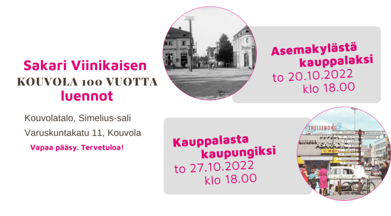 Sakari Viinikaisen luennot, 20.10. Asemakylästä kauppalaksi, 27.10. Kauppalasta kaupungiksi.