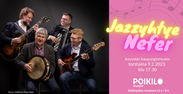 Valokuvassa jazzyhtyeen soittajat soittimineen.
