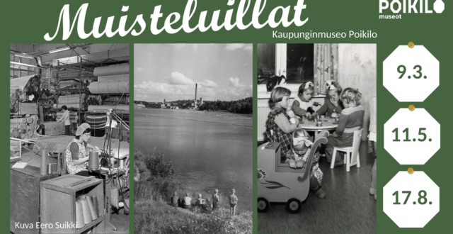 Muisteluiltojen mustavalkoiset valokuvat ja muisteluiltojen päivämäärät