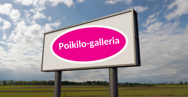 Poikilo-gallerian logo katutaulussa .