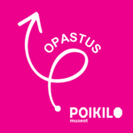 Pinkillä pohjalla valkoinen kiekurainen nuoli jossa lukee opastus.