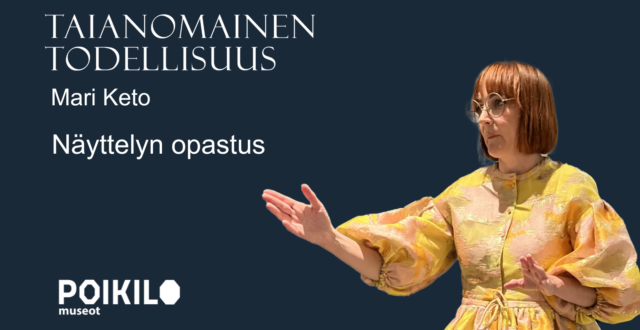 Punahiuksinen nainen keltaisessa paidassa.