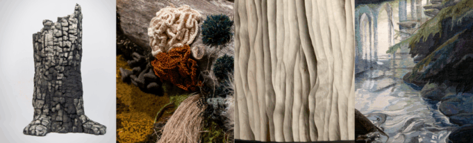 Kuvakooste Kosketuksissa näyttelyn teoksista