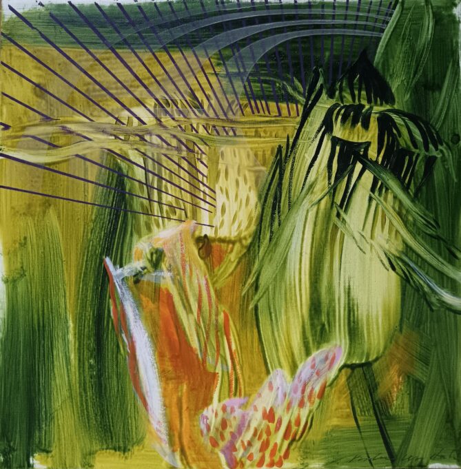 Vihreäsävyinen maalaus.