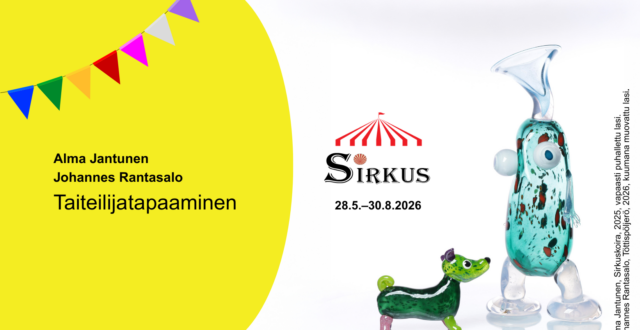 Taiteilijatapaaminen Sirkus-näyttelyssä ilmoitus.