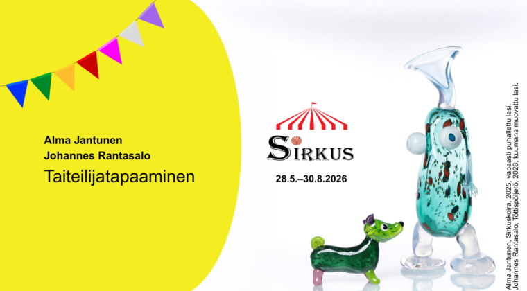 Taiteilijatapaaminen Sirkus-näyttelyssä ilmoitus.